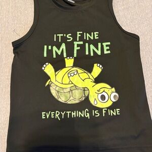 Kids Black Tank Top with Turtle Print